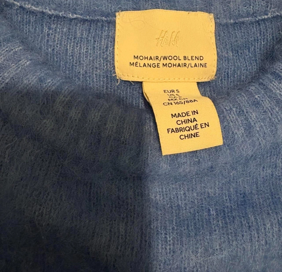 Suéter H&M Mohair Mezcla de Lana Difuso Azul Tejido Suave Pullover Pequeño S Acogedor Peludo Foto 4 de 4