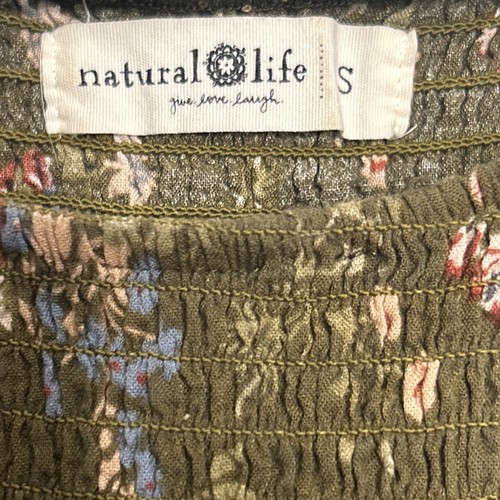 NATURAL LIFE Emmie Maxi Dress Small Smocked Floral Army Green Garden Party - Picture 3 of 4