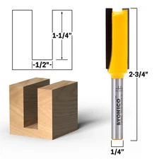 1/2" Diameter X 1-1/4" Height Straight Router Bit - 1/4" Shank - Yonico 14026q