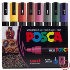 uniball POSCA 8pk PC-5M Water Based Paint Markers Medium Tip 1.8-2.5mm Dark C...