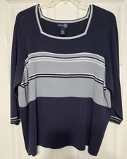 Venezia Womens Vintage Sz 26/28 Navy Stripe Square Neck Sweater