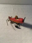 VTG MARX Tin Wind Up Airplane Toy Red Yellow Pilot Plane No 12 USA MADE WORKING