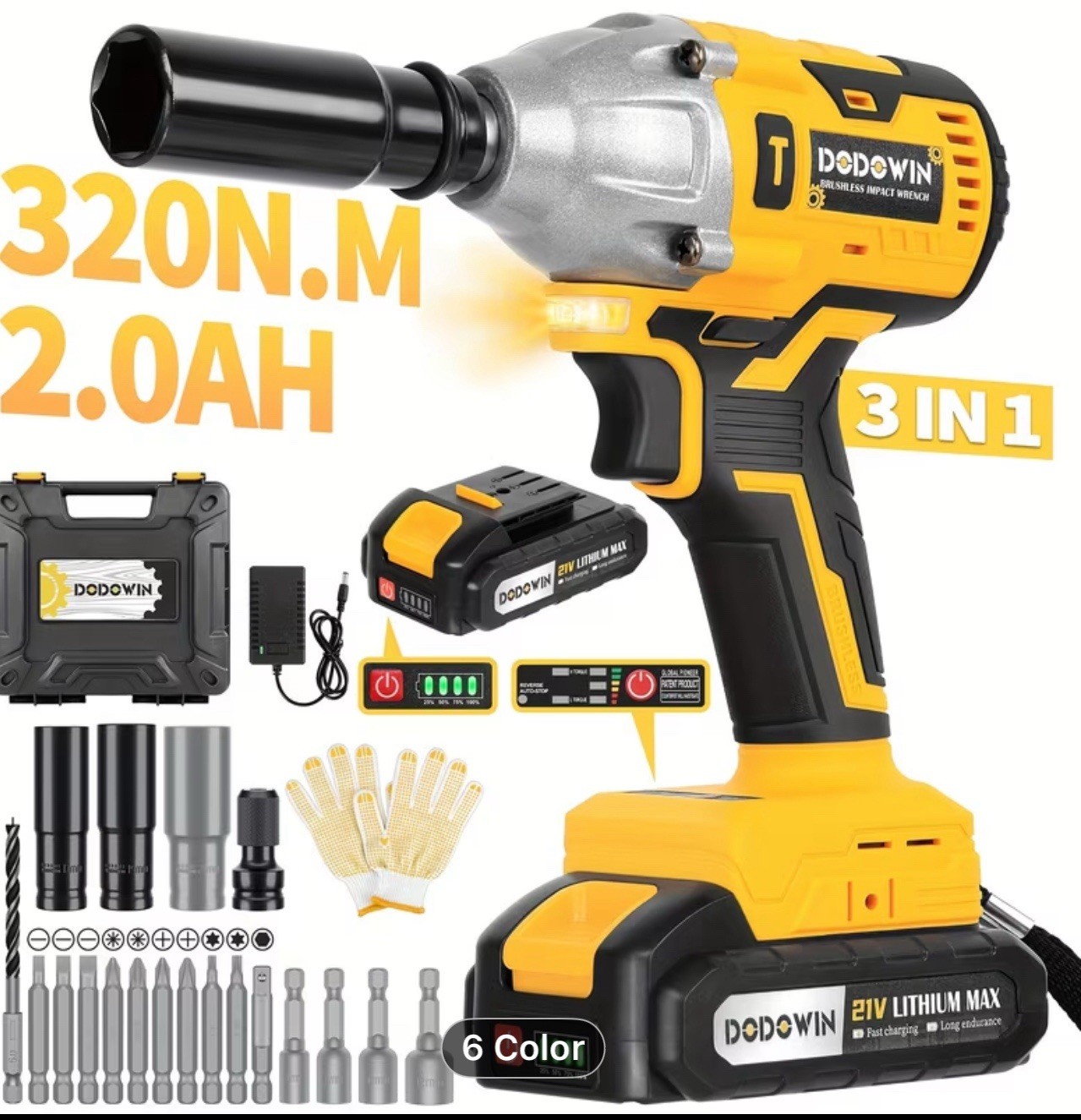 21V Cordless High Torque Impact Wrench, Wireless Drill Kit, 