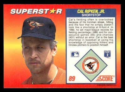 Cal Ripken Jr. 1992 Score Superstar Card #89 Baltimore Orioles | eBay