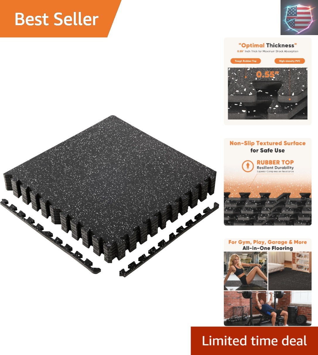 Interlocking Rubber Floor Tiles, Gym Flooring for Home Gym M