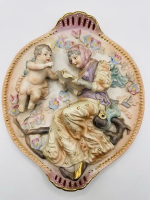 Vintage 3D Lenwile Ardalt Porcelain Wall Plaque 9  Woman & Cherub