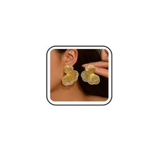 Chunky Flower Earrings for Women,Retro Geometric Flower Hollow Earrings Gold