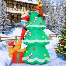 7.3FT Christmas Inflatables Outdoor Decorations Blow up Santa Claus Reindeer Dog