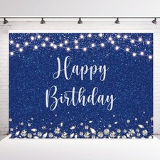 Royal Blue Photography Backdrop 7x5FT Girls Happy Birthday Studio Glitter Silver