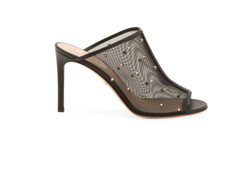Valentino Rockstud Black Shining Mesh Mule Slide Backless Sandal Heel Pump 36.5