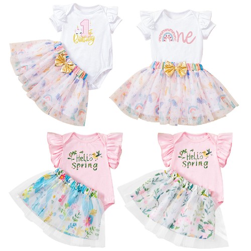 Baby Girls 3-pieces Fly Sleeves Romper With Skirts Cotton Sundress Dress Up Set - Bild 1 von 52