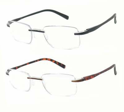1 or 2 Pair Mens Fashion Rimless Square Full Lens Reading Glasses