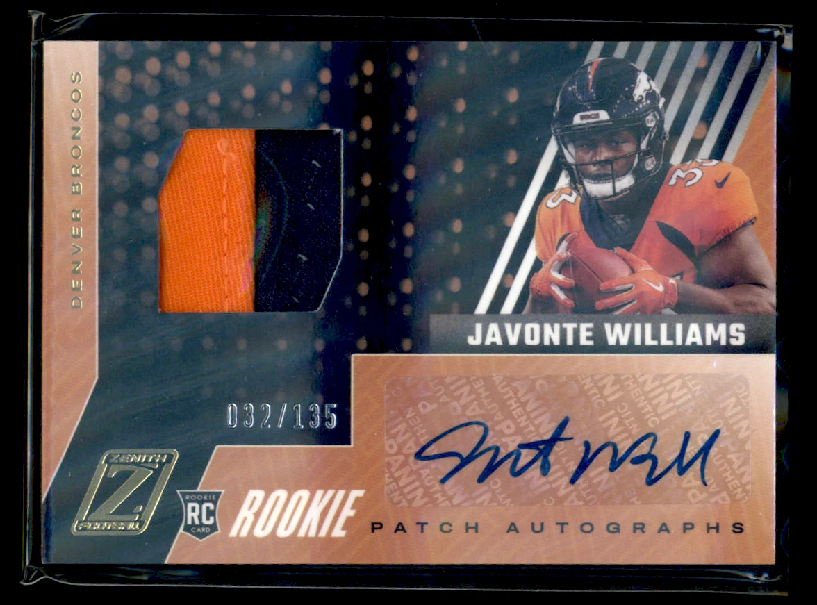 Javonte Williams Panini Zenith #105 Autograph Patch-Gold