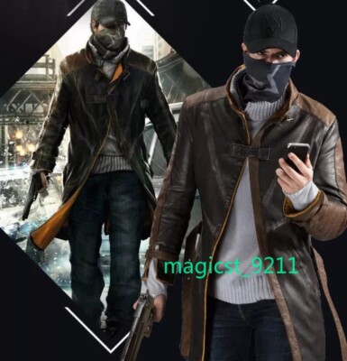 Watch Dogs Aiden Pearce Cosplay Costume Jackets PU Leather Cap Scarf Sweater Set