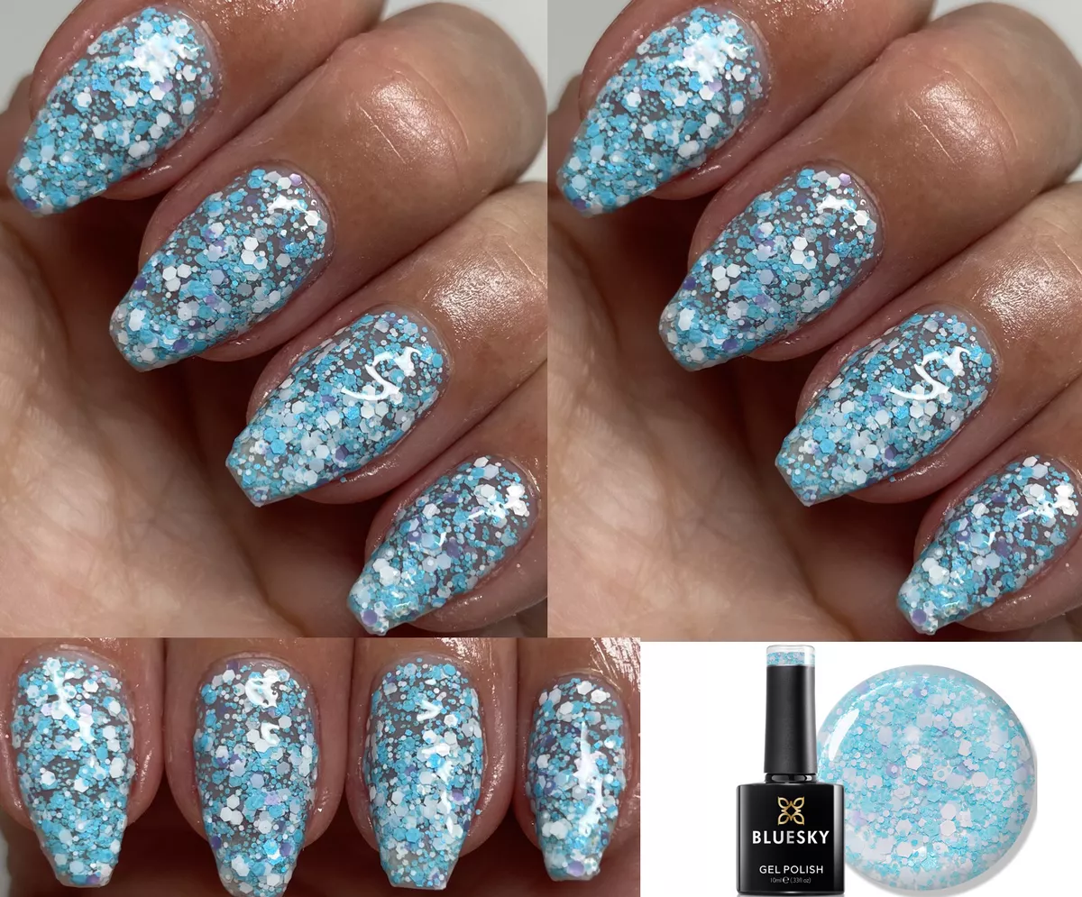 Aqua gradient using Barry M Sky Blue, Turquoise and Cyan Blue, with white  floral stamping using Born Pretty Store BP-56 - Kerruticles