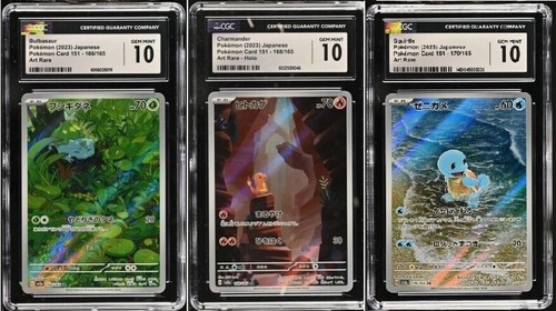 ✨✨ 3 CGC 10 151 Jap Platten Charmander 168/165 Bulbasaur 166/165 Squirtle 170/165