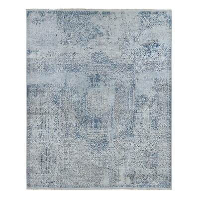 8'3''x10'2'' Gray Silk Broken and Erased Design Vintage Hand Knotted Rug R80835
