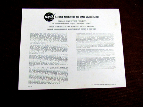 FIRST APOLLO & FIRST INTERNATIONAL MANNED SPACE MISSIONS NASA LITHO PHOTOGRAPHS - Picture 4 of 4