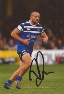 BATH RUGBY UNION: TOM DUNN SIGNED 6x4 ACTION PHOTO+COA UK