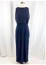 Betsy  Adam Maxi Dress Womens Size 8P Blue Beaded Sleeveless Evening Dress Prom