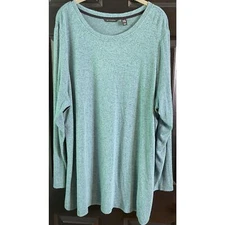 H by Halston 2X Blue Super Soft Knit Long Sleeve Tunic With Faux Suede Back