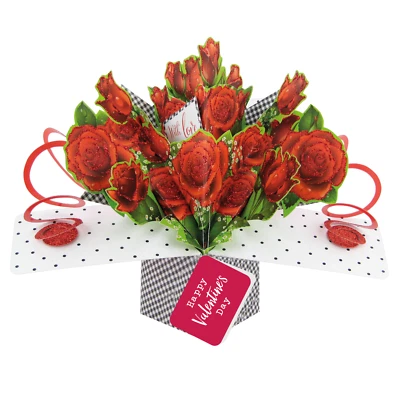SECOND NATURE Roses With Love Happy Valentine's Day Pop Up Card Paper Flowers 3D Greeting Card