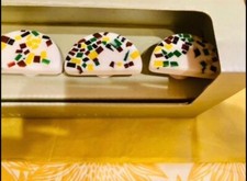 set of six drawer pulls half moon shape speckled design