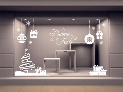 vetrofania adesivo vetrina albero natale merry christmas ADESIVI fiocchi v17