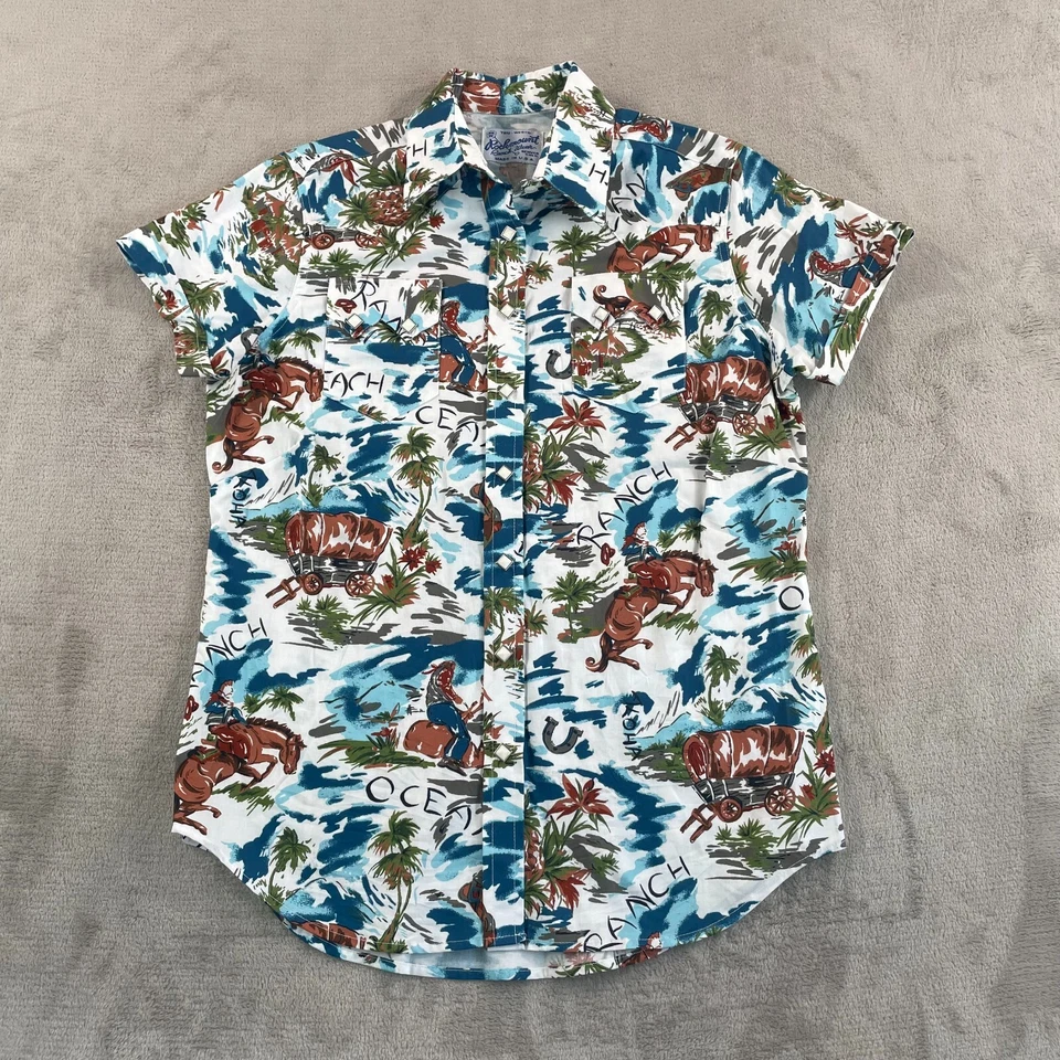 Camisa Rockmount Ranch Wear Hawaiana Occidental Hombres Pequeña Multi Aloha Perla A Presión NUEVA Foto 2 de 4