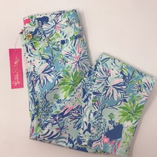 Lilly Pulitzer South Ocean Skinny Pant Coastal Blue Lion Around Size 00