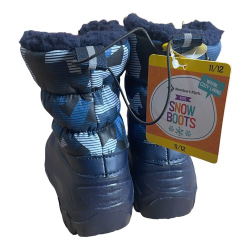 MEMBER'S MARK Boy 11/12 Snow Boots Blue Camo 10° Rated Water Resistant Lined NEW - Picture 3 of 11