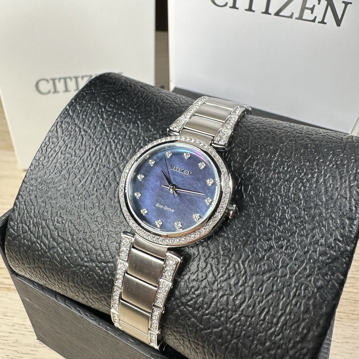 NEW✓ Citizen Eco-Drive Crystal Blue Mother of Pearl Dial EM0840