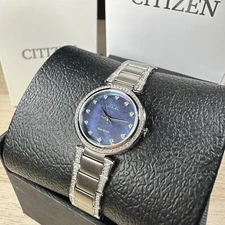 NEW✅ Citizen Eco-Drive Crystal Blue Mother of Pearl Dial EM0840-59N Ladies Watch