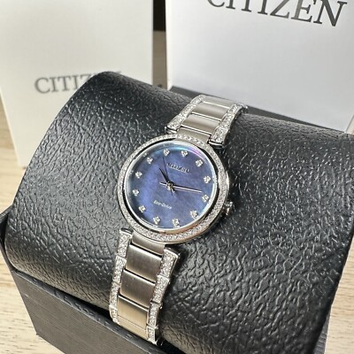 NEW✓ Citizen Eco-Drive Crystal Blue Mother of Pearl Dial 