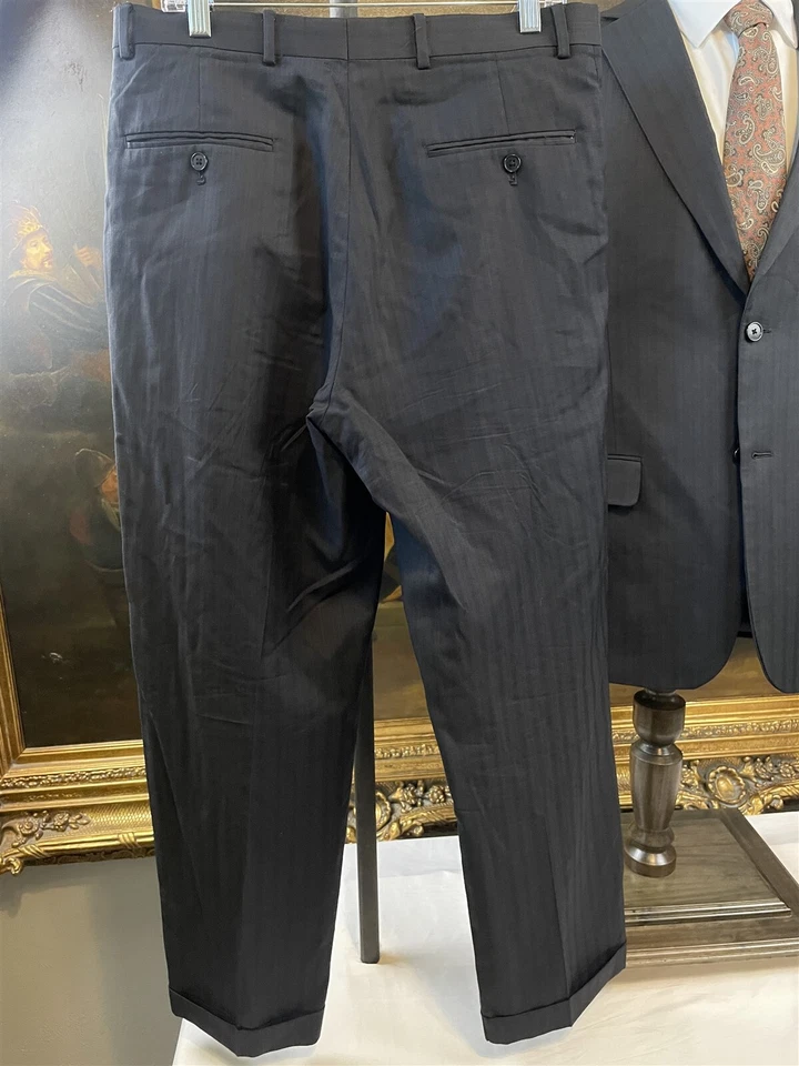 Concepts by Claiborne 40R 34 x 30 Worsted Wool Charcoal Weave Stripe 2Btn Suit - Image 3 of 4