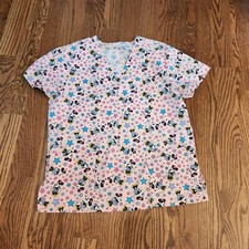 Disney Scrub Minnie Mouse Uniform Shirt Womens Size Medium Pink