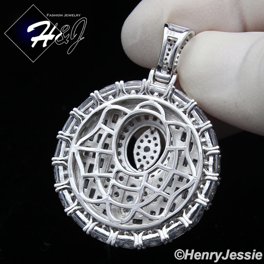 H&J Jewelry 925 Sterling Silver Icy Bling CZ 3D Evil Eye Hamsa Hand Pendant – Unisex – SP360
