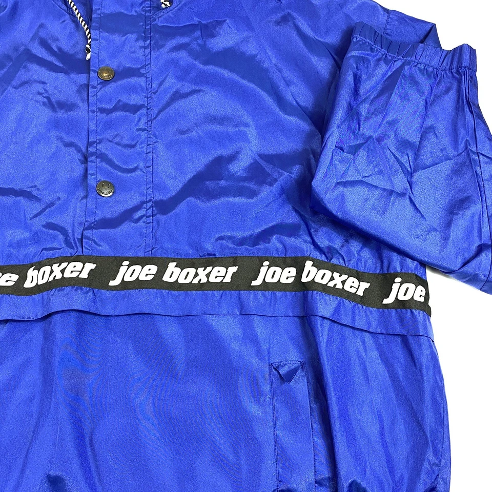 Chaqueta cortavientos Joe Boxer para hombre grande XL azul negro blanco deletreado cremallera completa Foto 3 de 4