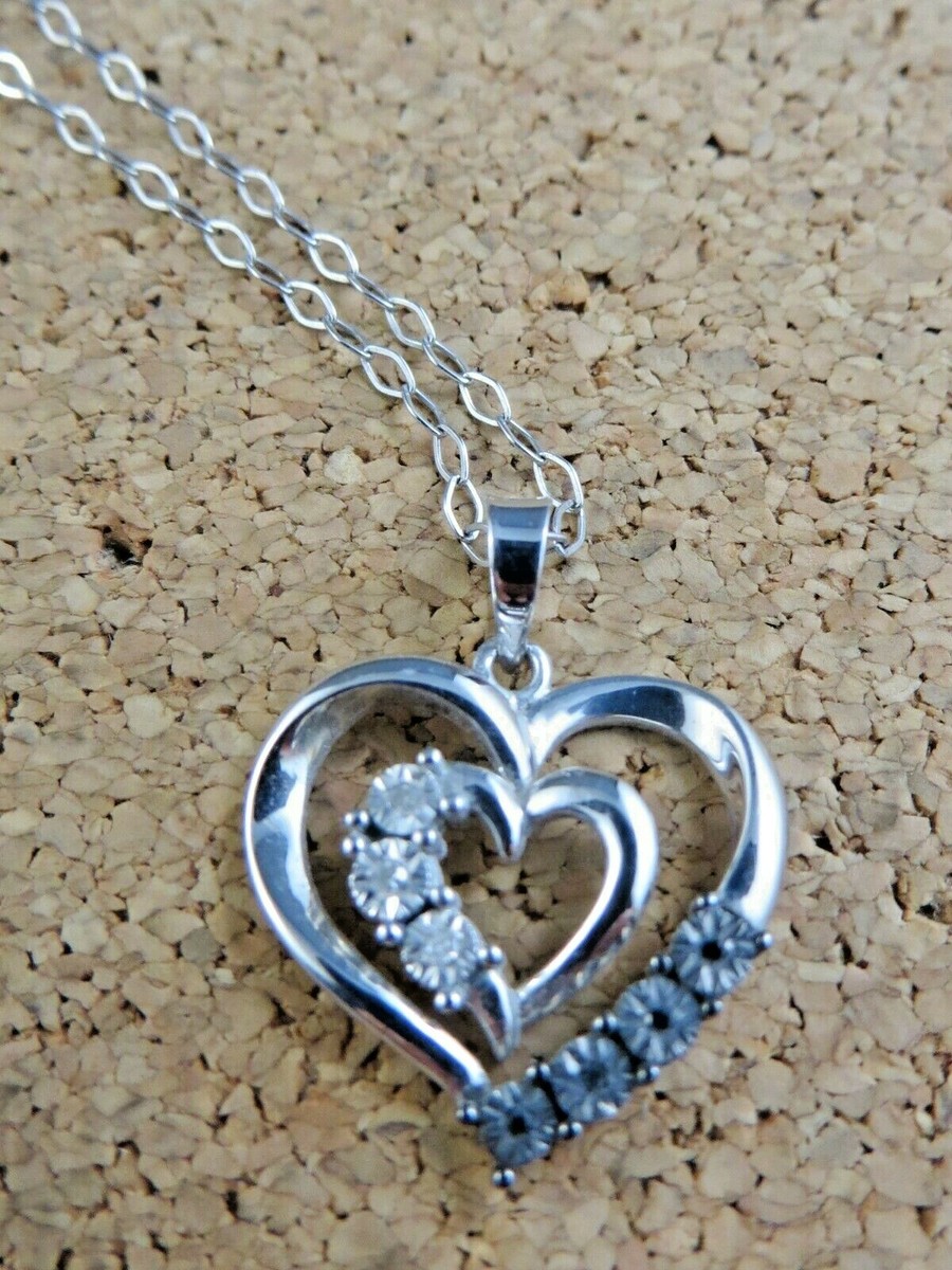Vintage RL Ralph Lauren CZ Heart 925 Sterling Silver Pendant 18
