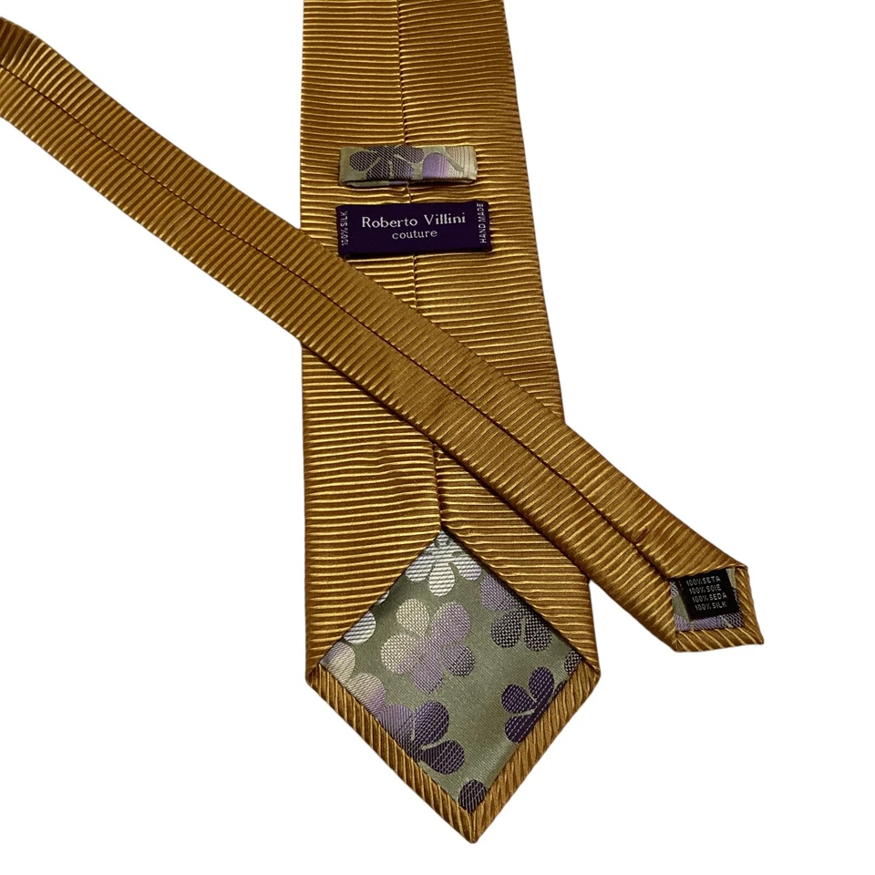 Corbata de diseñador ROBERTO VILLINI Couture para hombre 100 % seda a rayas naranja/dorado usada en excelente estado Foto 3 de 3