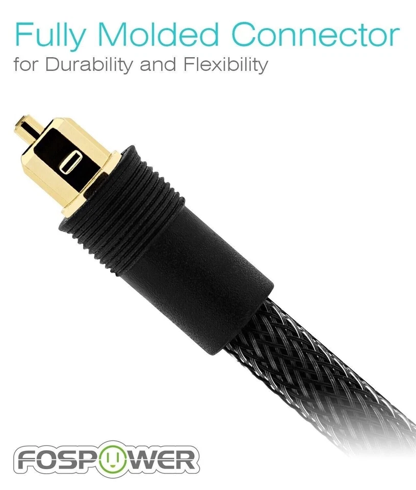 FosPower 6FT Durable Mesh Tough Digital Optical S/PDIF Fiber Toslink Audio Cable - Image 3 of 4