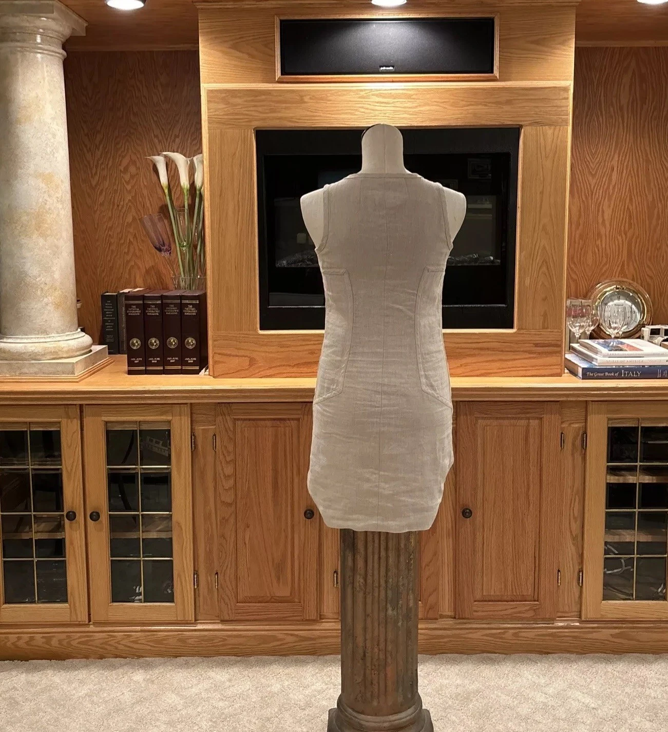 Abito Michael Kors foderato in lino naturale senza maniche aderente con cerniera davanti taglia 0