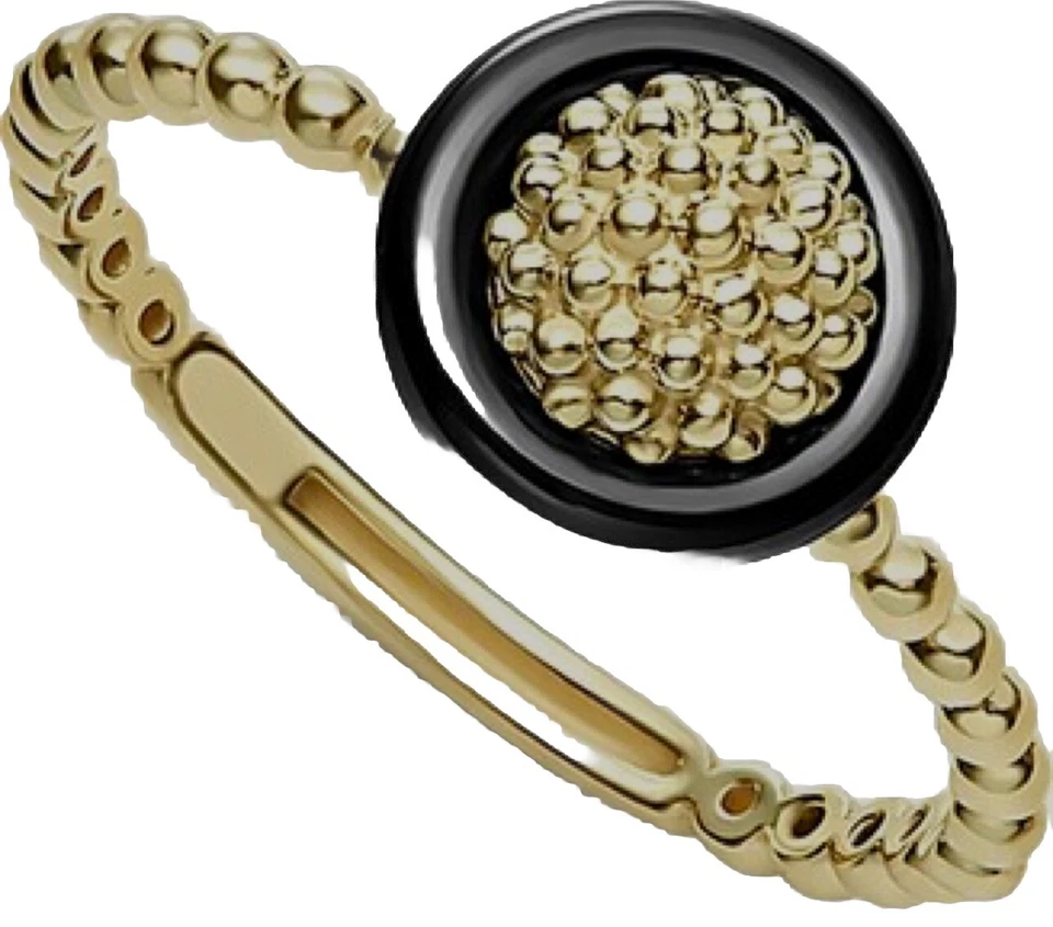 New LAGOS 18K Solid Gold Ring Size 7 Meridian Caviar Circle & Black Ceramic - Image 2 of 4