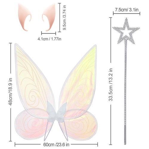 3pc Fairy Wings Elf Accessories Angel Costume Elf Ears Angel Wings Fancy Dress - Picture 2 of 8