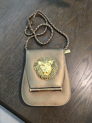 Nima Gold & Gold Tone Lion Medallion Crossbody Purse Evening Party.  8''x6.5''