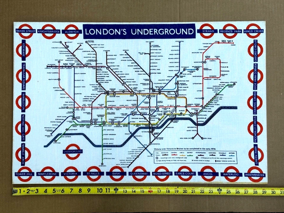 DE COLECCIÓN LONDRES METRO METRO MAPA SERIGRAFÍA TEXTIL LINO AÑOS 70 TUBO IMPRESIÓN Foto 2 de 4