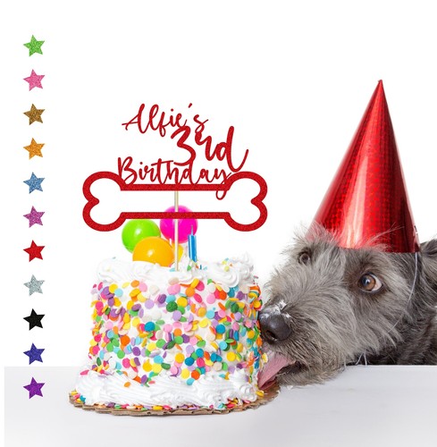 Personalised Doggie Birthday Cake Topper - Personalise with Any Name and Any - Picture 2 of 10