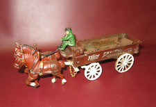 Vintage Cast Iron Horse Drawn Fruits Vegetables Groceries Wagon Cart w/ Driver