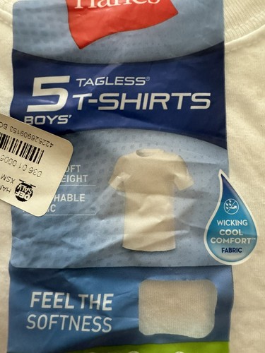 Hanes Boys' Size XS 4-5 White Crew Neck Tagless SS T-Shirts 5 Count Pack OPN PKG - Picture 3 of 10