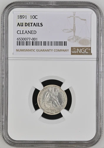 1891 10C Liberty Seated Dime NGC AU Details Cleaned Recent Grade